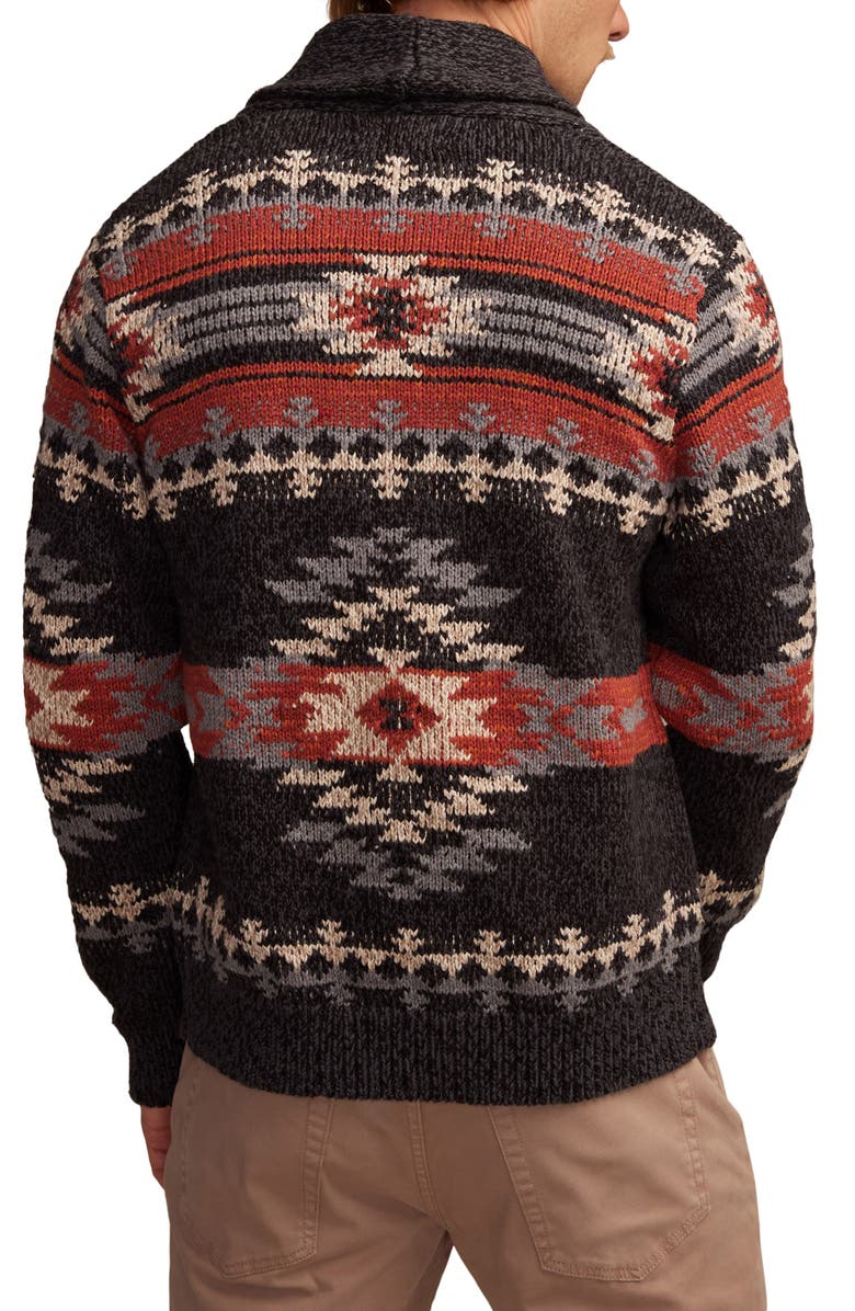 Lucky Brand Intarsia Blanket Cotton Shawl Collar Cardigan, Alternate, color, Caviar Multi