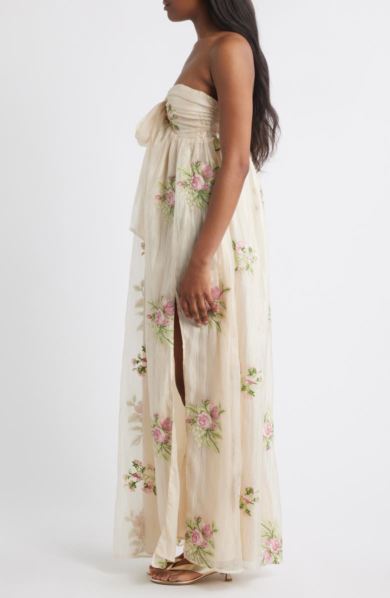 Lulus Fiona Floral Embroidery Strapless Dress, Alternate, color, Cream Multi