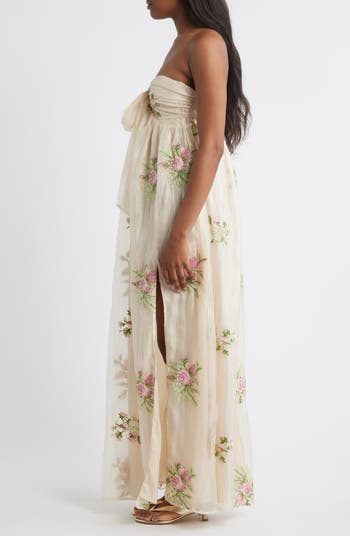 Fiona Floral Embroidery Strapless Dress
