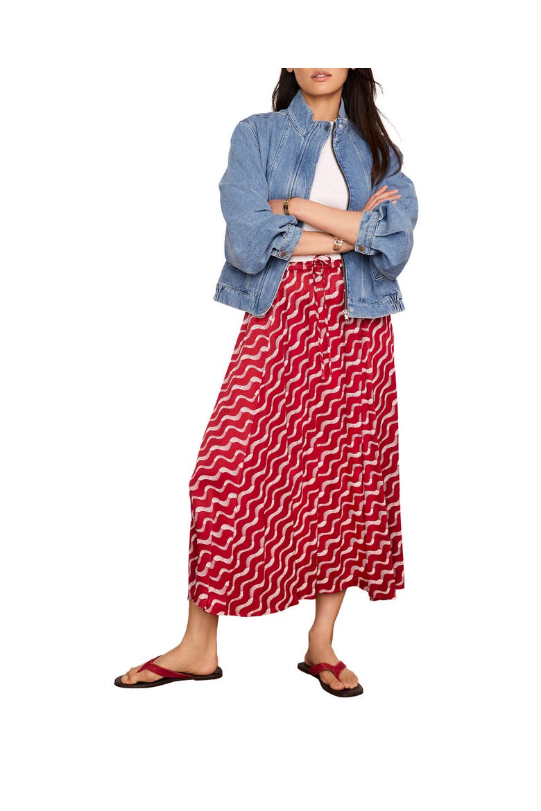 Satin Printed Maxi Skirt, Alternate, color, Red