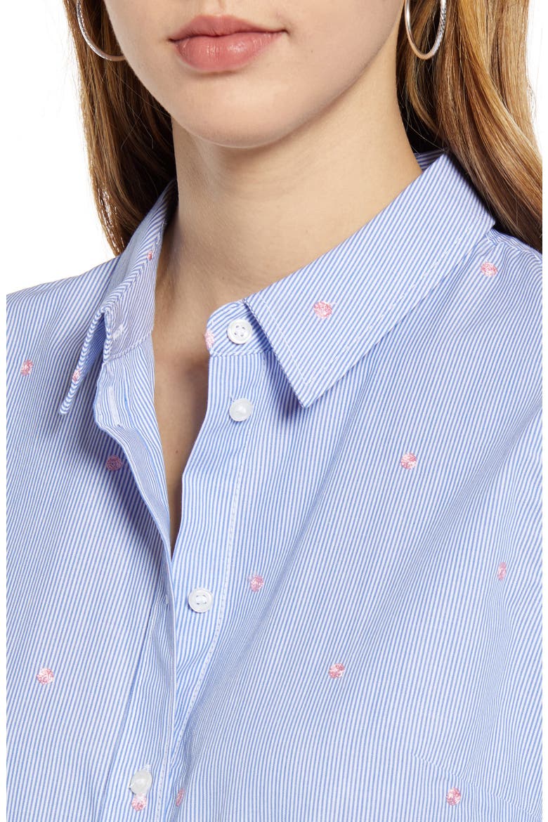 Embroidered Dot Stripe Shirt, Alternate, color, BLUE- PINK STRIPE DOT
