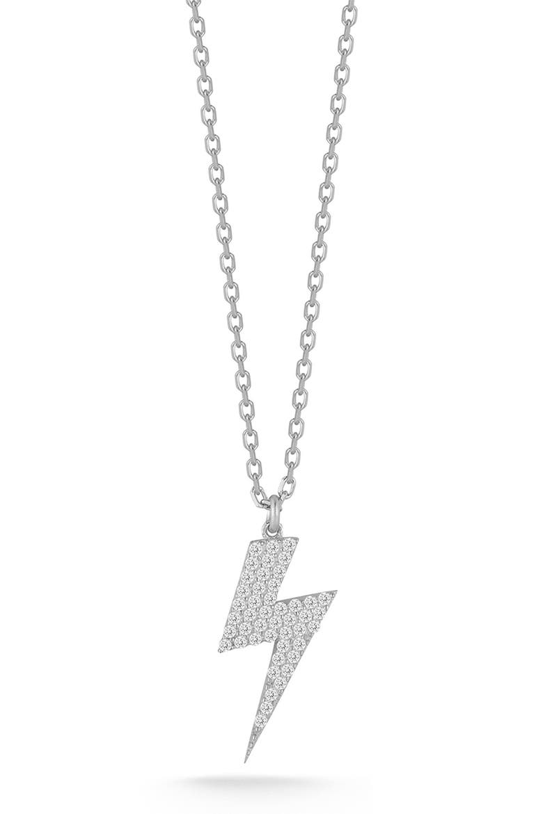 Cubic Zirconia Pavé Bolt Necklace, Main, color, STERLING SILVER