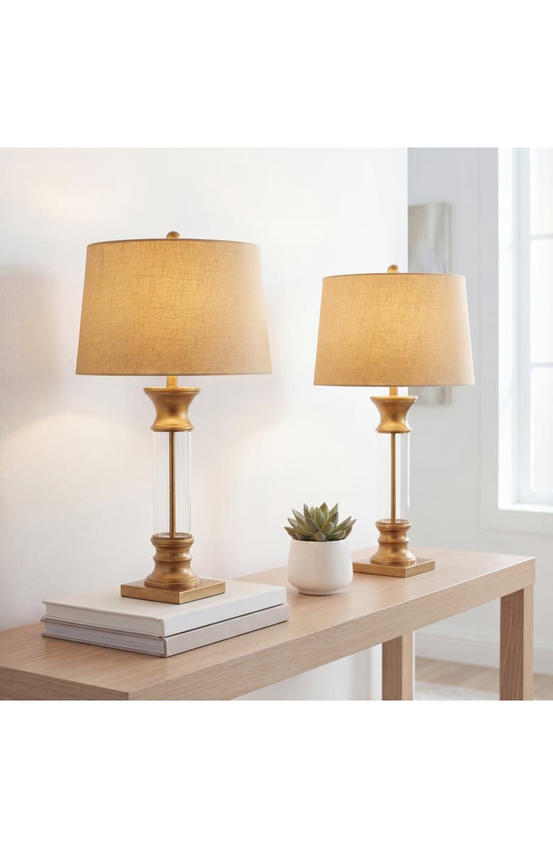 JONATHAN Y Hunter 32" Metal/Glass LED Table Lamp, Main, color, Gold/Clear