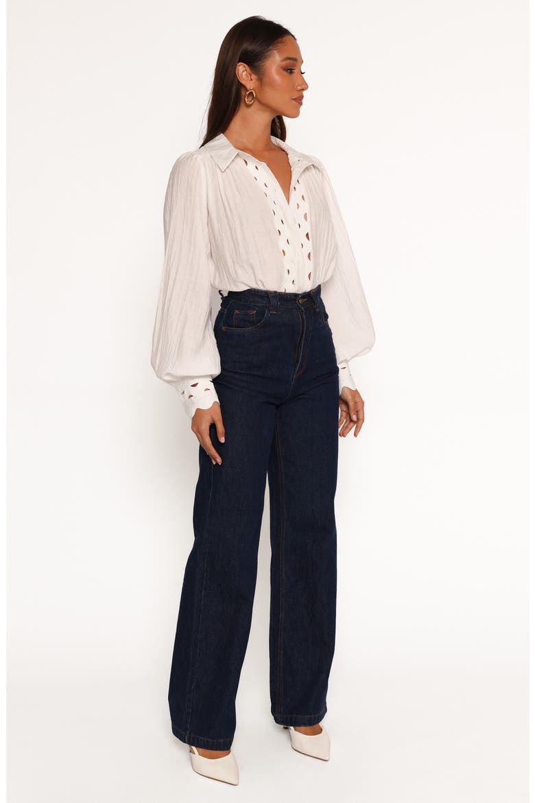 Primrose Rickrack Trim Long Sleeve Button-Up Shirt, Alternate, color, WHITE