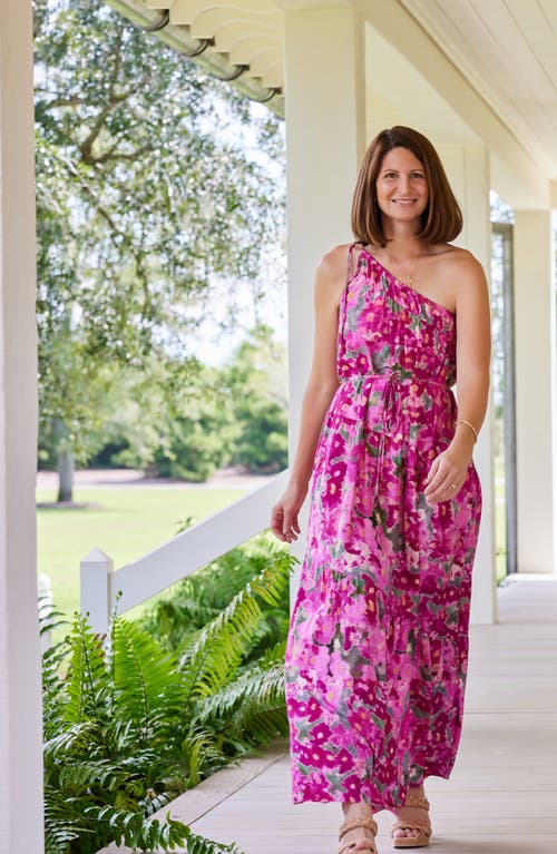 Hermoza Joyce One-shoulder Belted Tie Maxi Dress In Pink