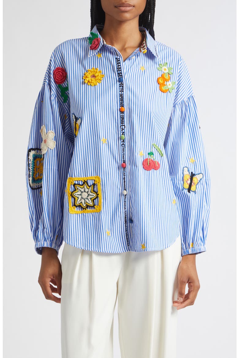 Magic of the Mercado Stripe Balloon Sleeve Cotton Button-Up Shirt, Main, color, MAGIC OF THE MERCADO