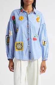 Camilla Magic of the Mercado Stripe Balloon Sleeve Cotton Button-Up Shirt