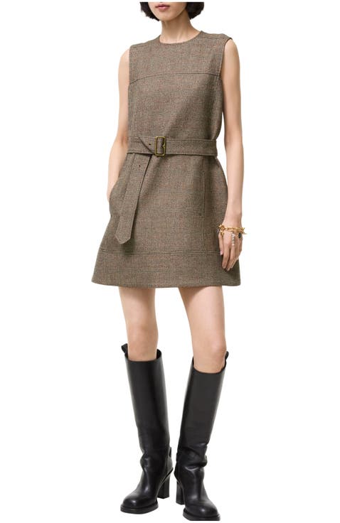 Check Wool Linen Blend Dress