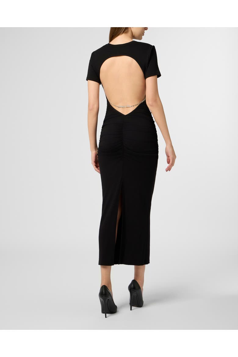 Open Back Maxi T-Shirt Dress Signature Pendant Signature Women, Alternate, color, black