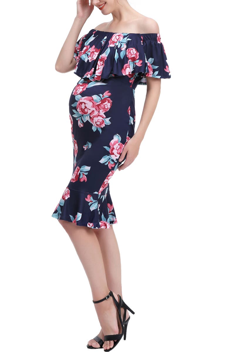 Kimi & Kai Lyra Off the Shoulder Maternity Nursing Mermaid Dress, Alternate, color, Multicolored