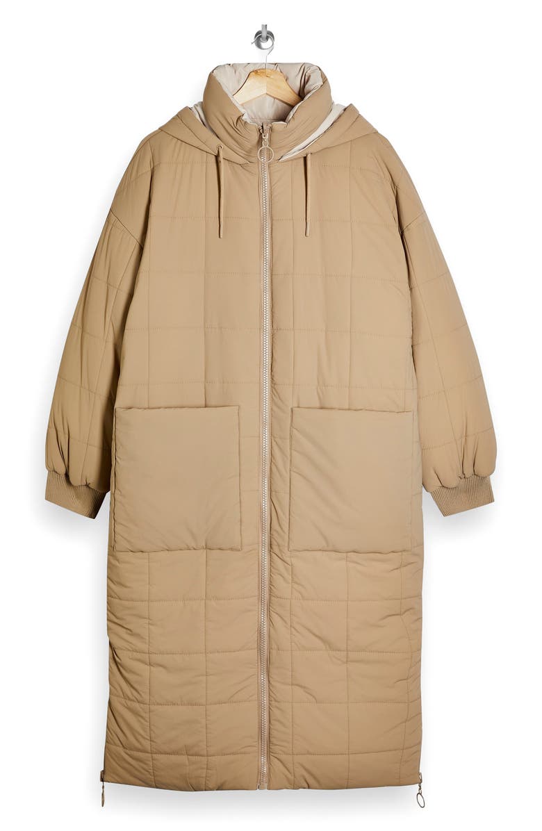 Topshop Pearl Padded Hooded Longline Coat, Alternate, color,