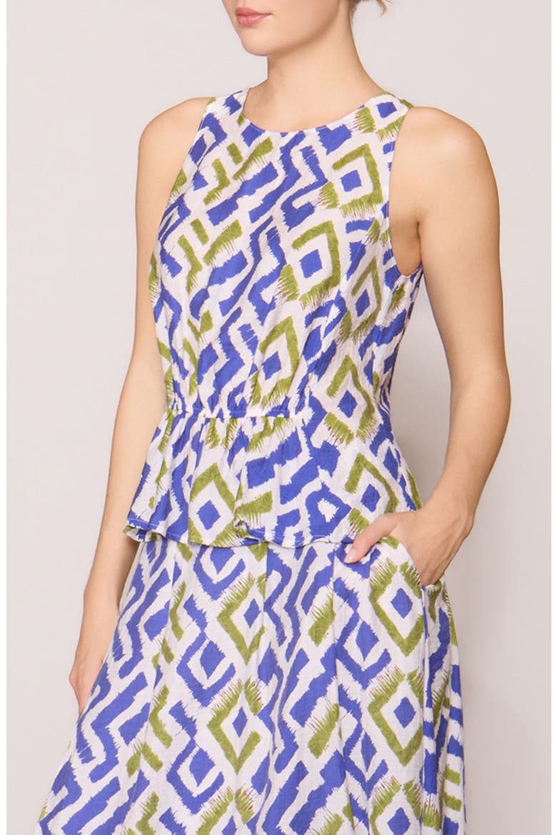 Geo Print Faux Peplum Tank, Alternate, color, BLUE GREEN PRINT