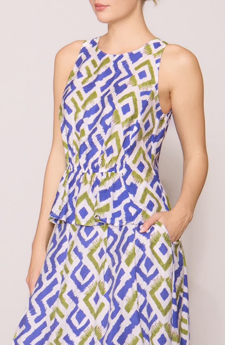 MELLODAY Geo Print Faux Peplum Tank, Alternate, color, Blue Green Print
