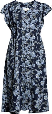 Treasure & Bond Short Sleeve Button Down Linen Blend Midi Dress
