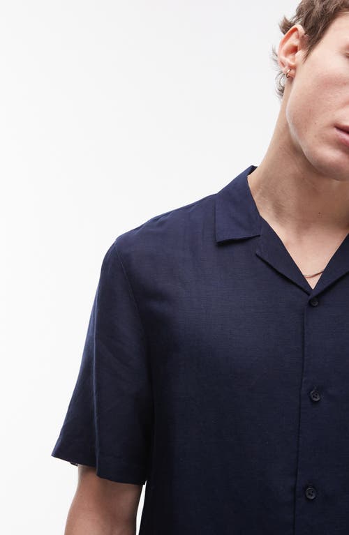 Topman Regular Fit Linen & Viscose Camp Shirt In Blue