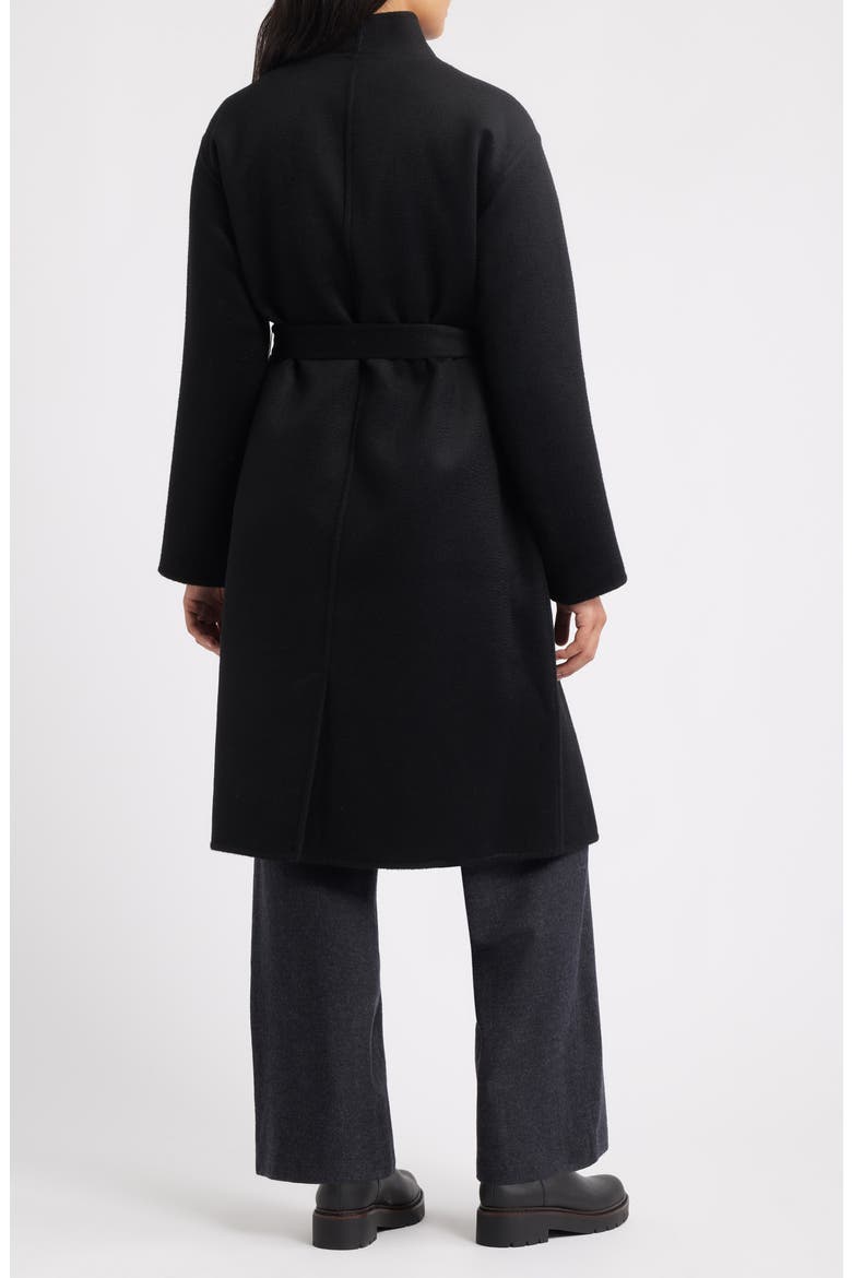 Belted Stand Collar Wool Coat, Alternate, color, BLACK