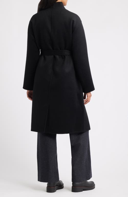 Eileen Fisher Belted Stand Collar Wool Coat In Black