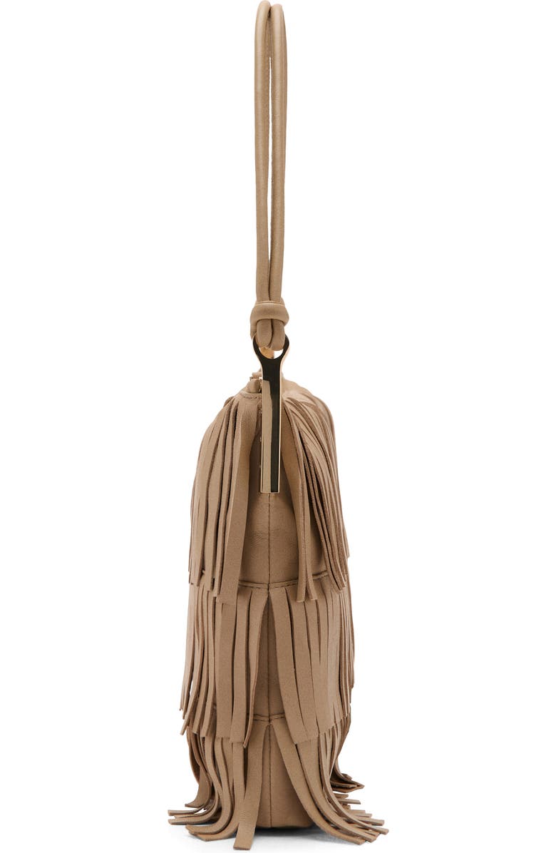 MANGO Large Fringe Leather Shoulder Bag, Alternate, color, Beige