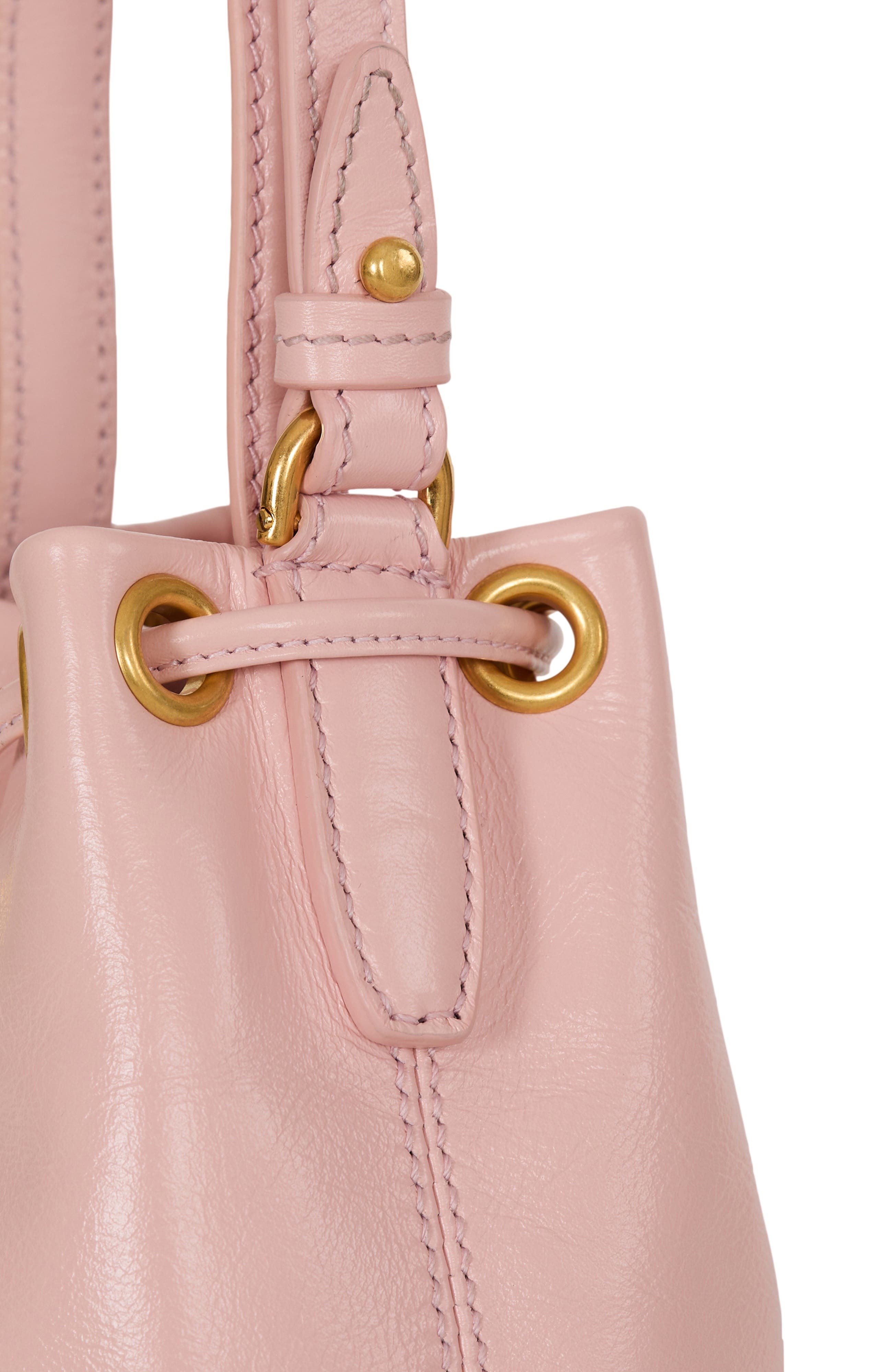 Balmain Pulse Bucket bag in smooth leather, Alternate, color, Pink