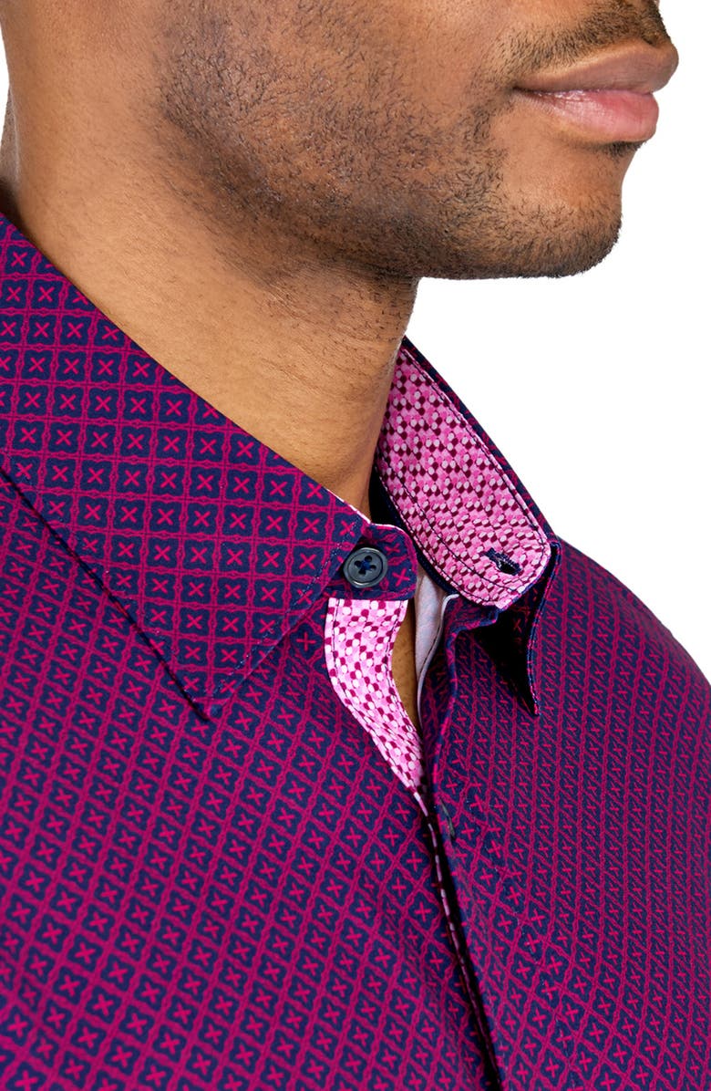 CONSTRUCT Slim Fit Geo Recycled 4-Way Stretch Perfomance Long Sleeve Shirt, Alternate, color, Red/Blue