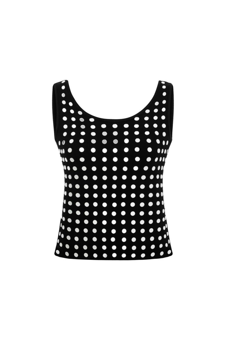 Mirror Embellished Crop Top with Thick Straps, Main, color, Black