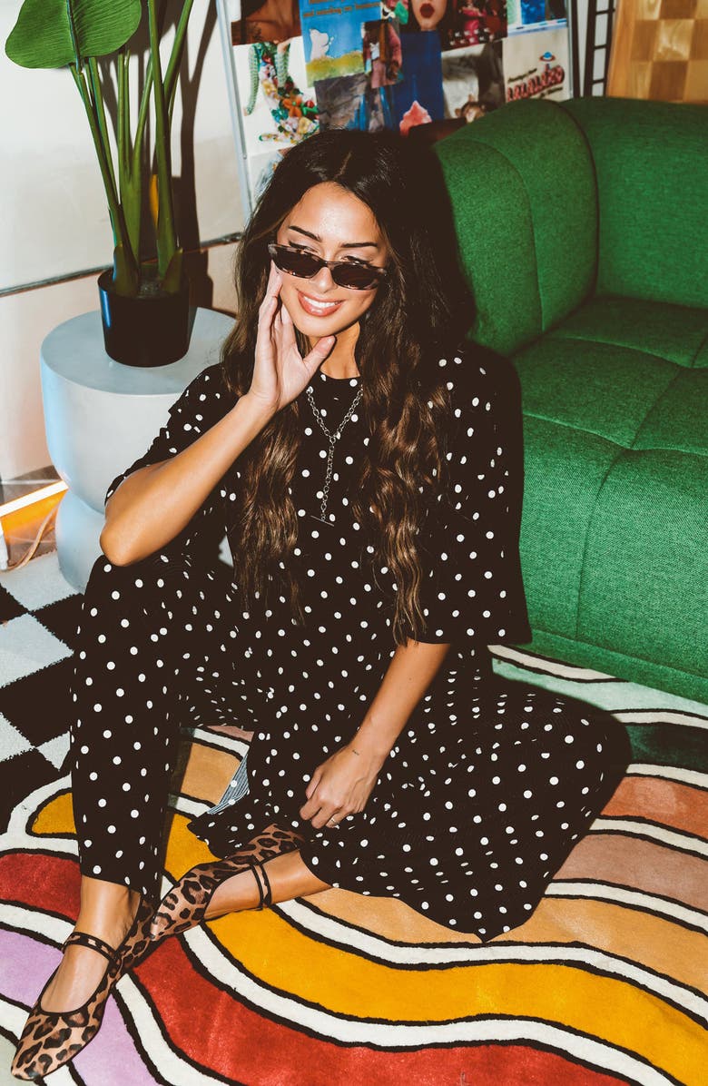 Dressed in Lala Leveled Up Plissé Tunic & Wide Leg Pants, Alternate, color, Polka Dot