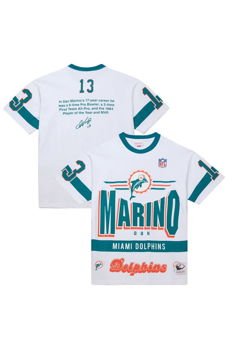 Mitchell & Ness Men's Mitchell & Ness Dan Marino White Miami Dolphins Name & Number Team Origins Vintage Logo T-Shirt, Alternate, color, White