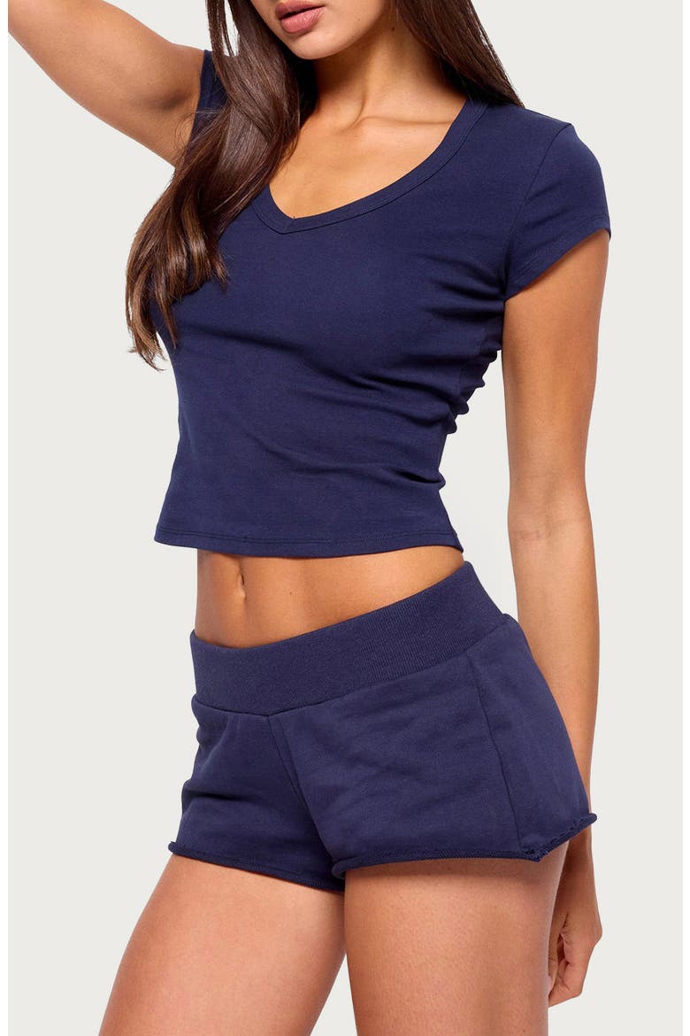 Gillie Ribbed V-Neck T-Shirt, Alternate, color, NAVY