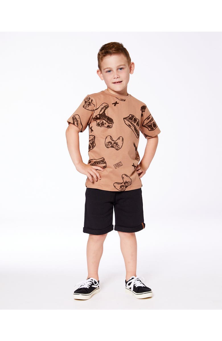 Deux par Deux Boy's Printed Organic Cotton Tee Beige And Black Dinos, Alternate, color, 