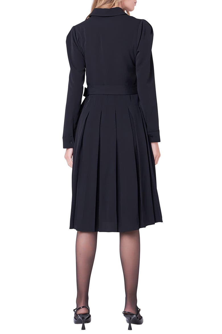 Pleated Long Sleeve Shirtdress, Alternate, color, BLACK