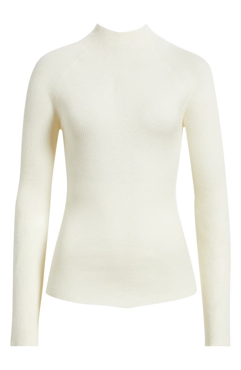 BOSS Foliora Virgin Wool Rib Funnel Neck Sweater, Alternate, color, Soft Cream