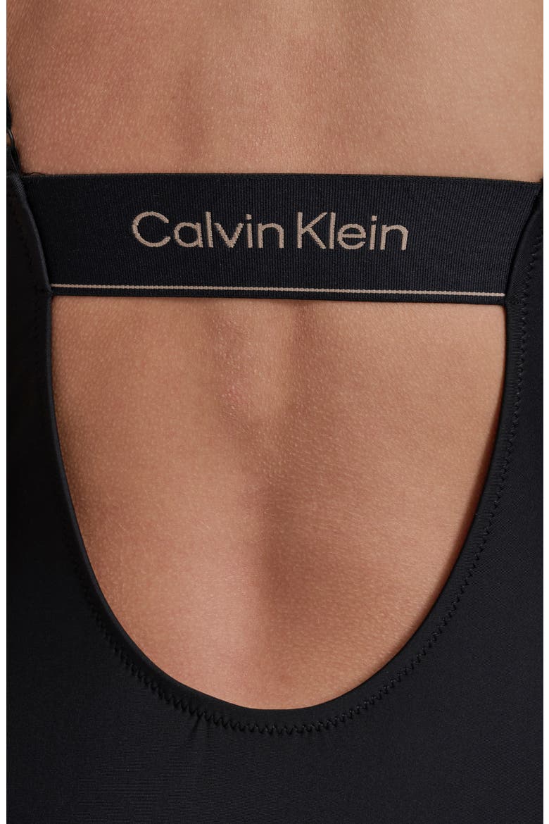 V-Neck One-Piece Swimsuit, Alternate, color, BLACK