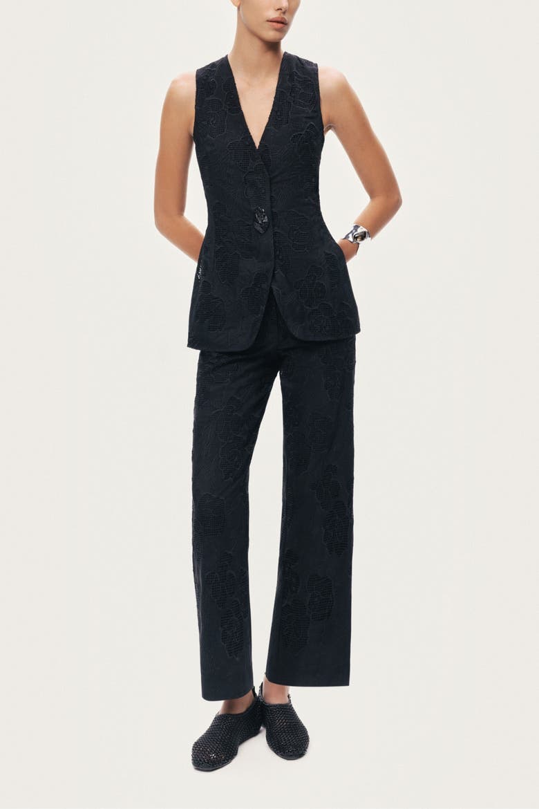 Printed Relaxed Straight-Leg Pants, Alternate, color, Black