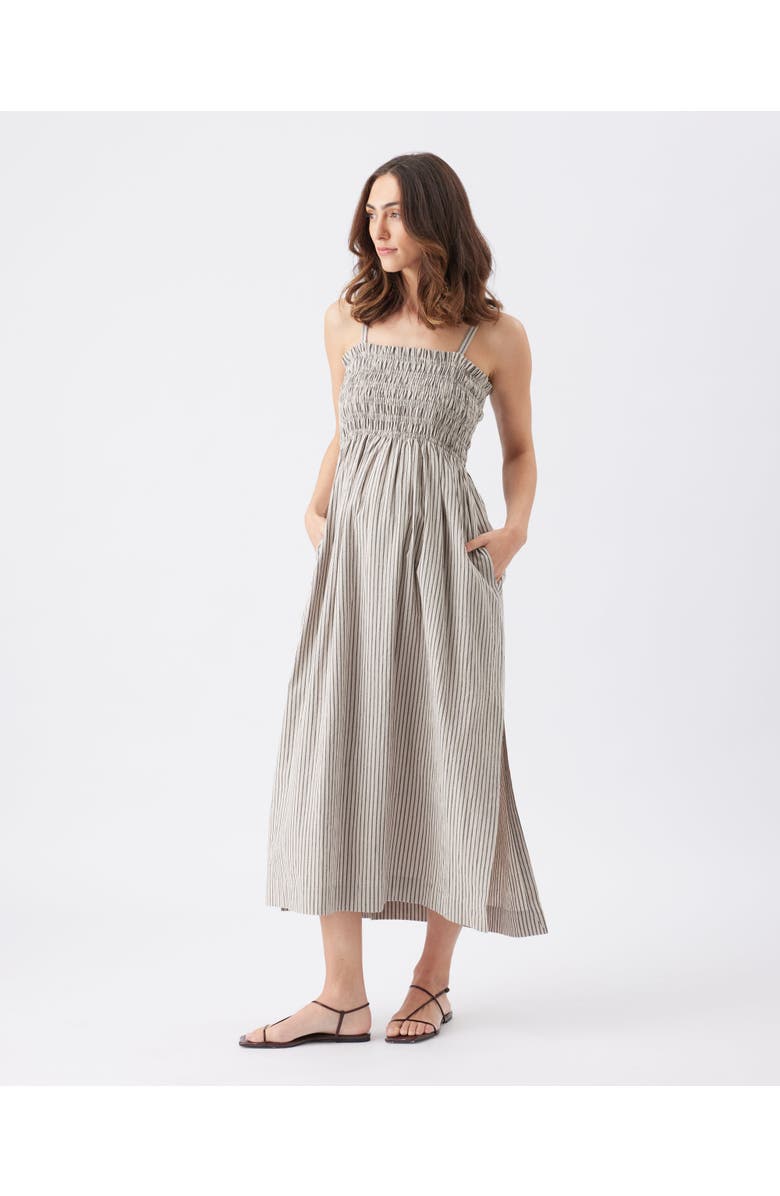 Ripe Maternity Leo Stripe Shirred Dress, Alternate, color, Natural / Black