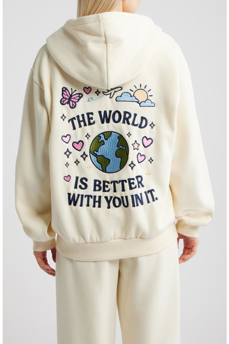 World is Better Zip-Up Hoodie, Alternate, color, CREAM