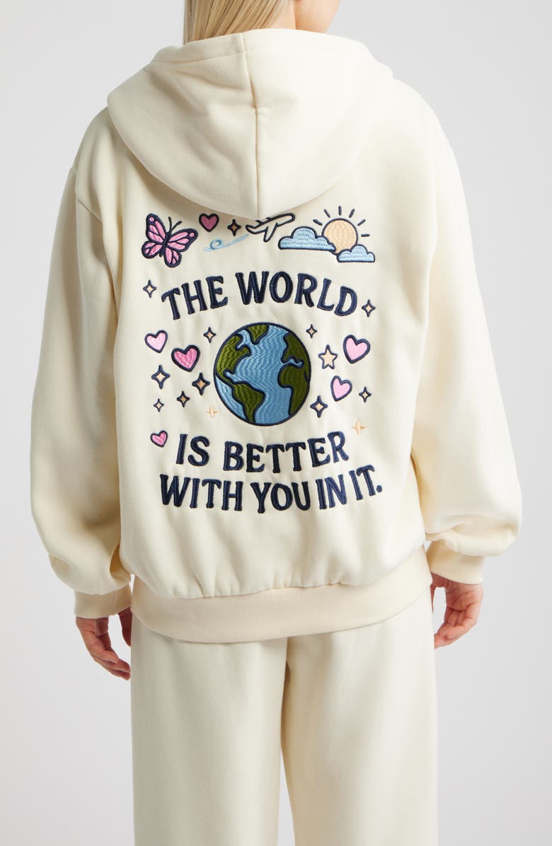 HAPPY CAMP3R World is Better Zip-Up Hoodie, Alternate, color, Cream