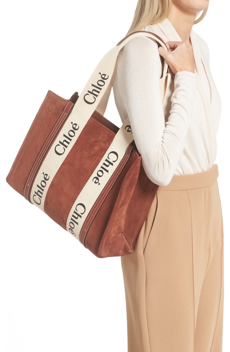 Chloé Medium Woody Suede Tote, Alternate, color,