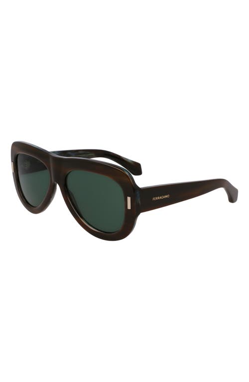 Ferragamo Rivets 57mm Aviator Sunglasses In Striped Brown Green