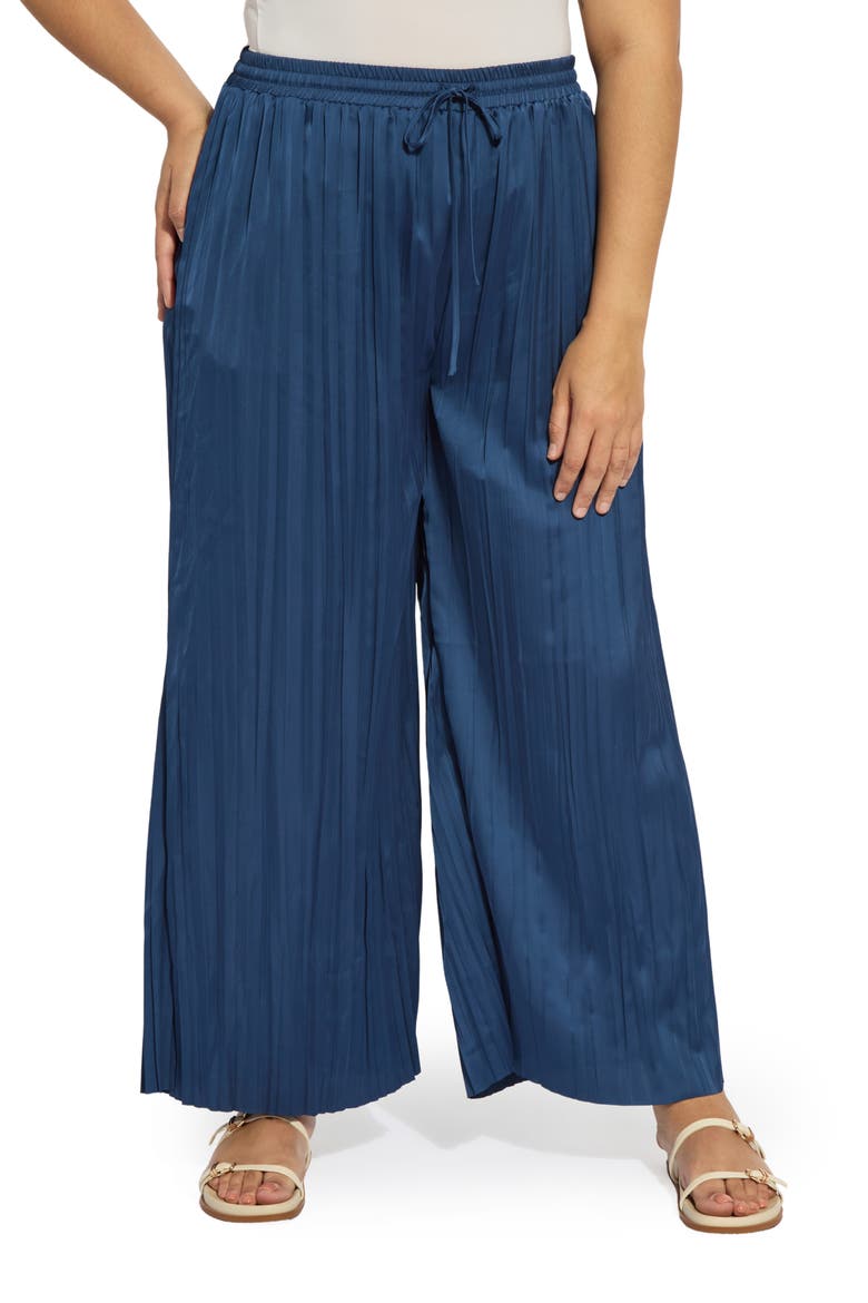 The Packable Pleated Wide Leg Satin Pants, Main, color, CAPRI BLUE