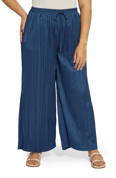 The Packable Pleated Wide Leg Satin Pants (Plus)