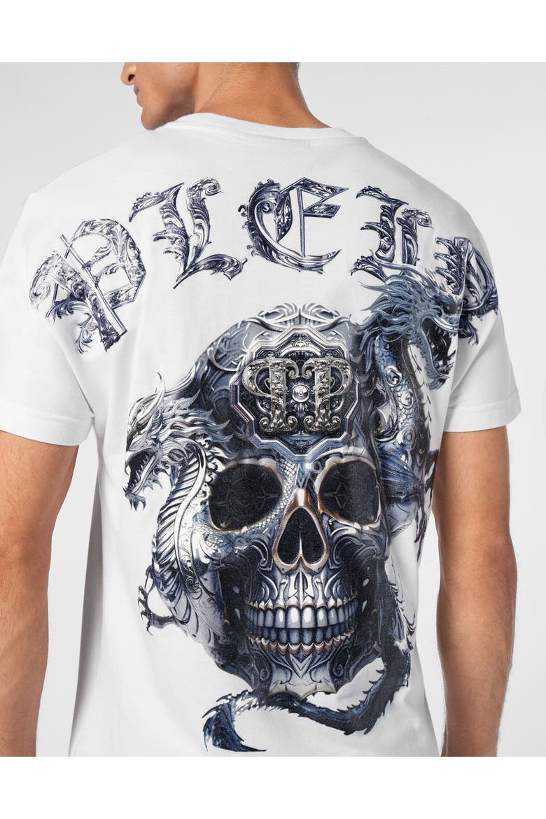 T-Shirt Round Neck Skull Men, Alternate, color, white