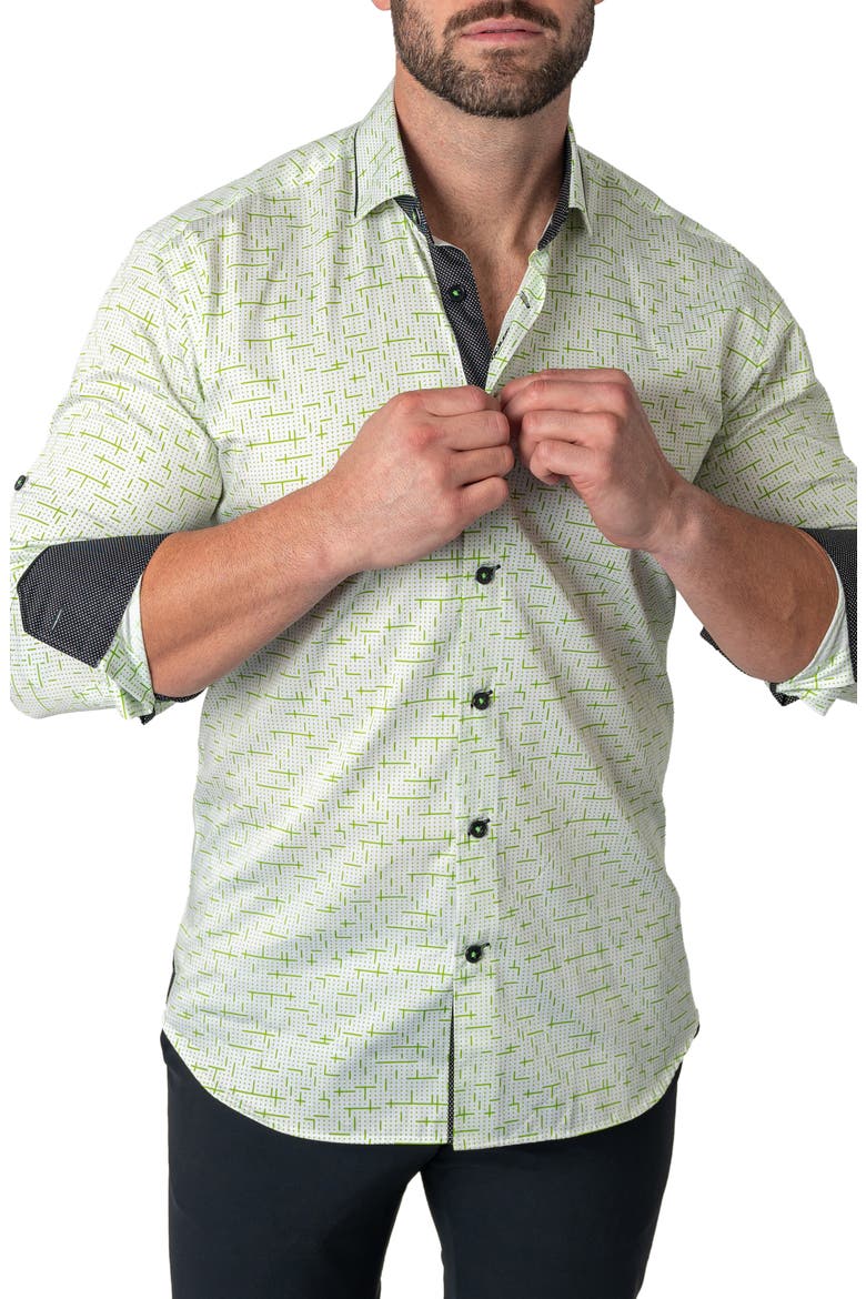 Class Tetris Button-Up Shirt, Alternate, color, GREEN