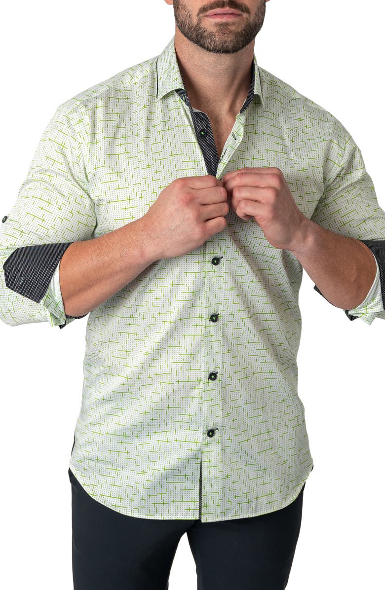 Maceoo Class Tetris Button-Up Shirt, Alternate, color, Green