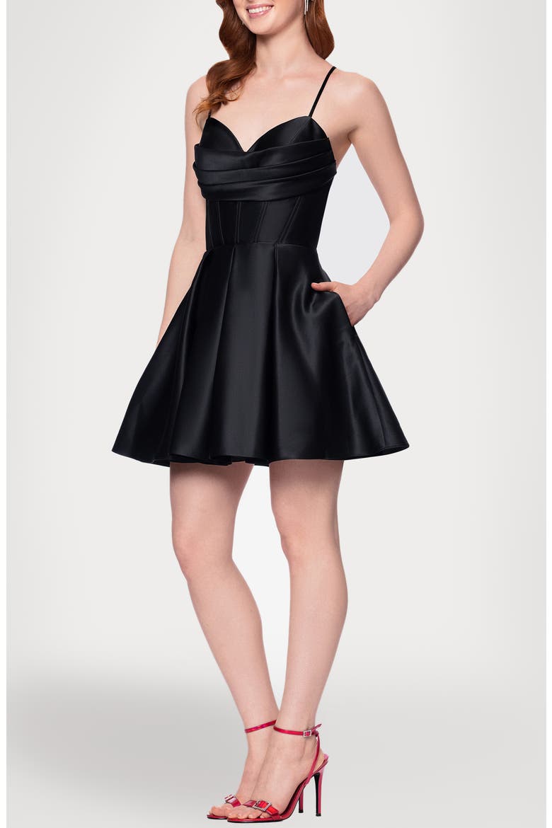 Corset Bodice Satin Cocktail Minidress, Alternate, color, BLACK