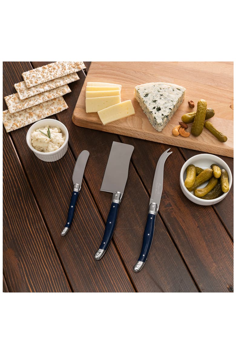 Laguiole 3-Piece Cheese Knife Set, Alternate, color, NAVY