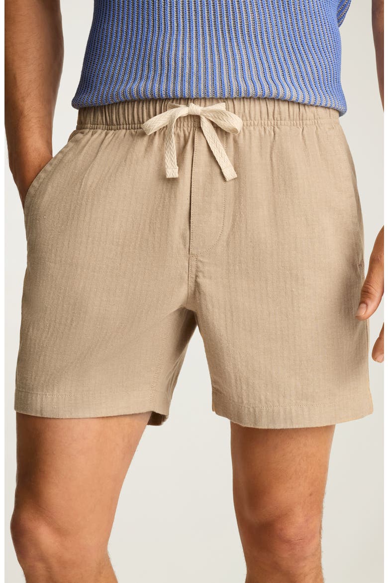 Nomad Drawstring Cotton & Linen Shorts, Alternate, color, KHAKI HERRINGBONE