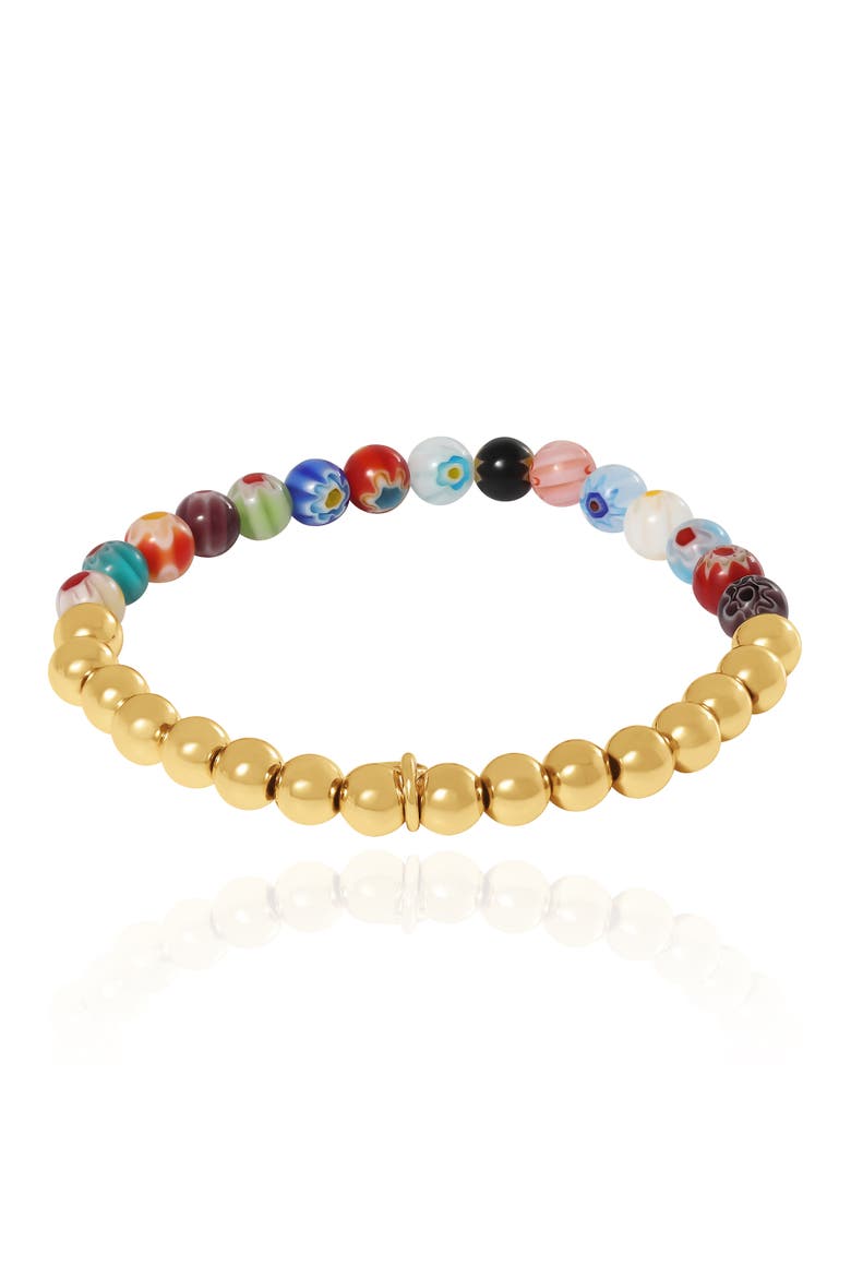 Multicolor Beaded Stretch Bracelet with Gold Accents, Alternate, color, Gold, Multicolor