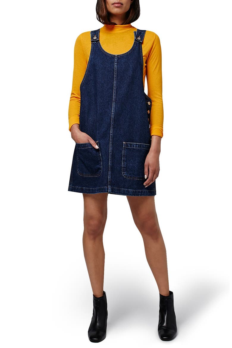 Patch Pocket Denim Pinafore Dress, Main, color, INDIGO