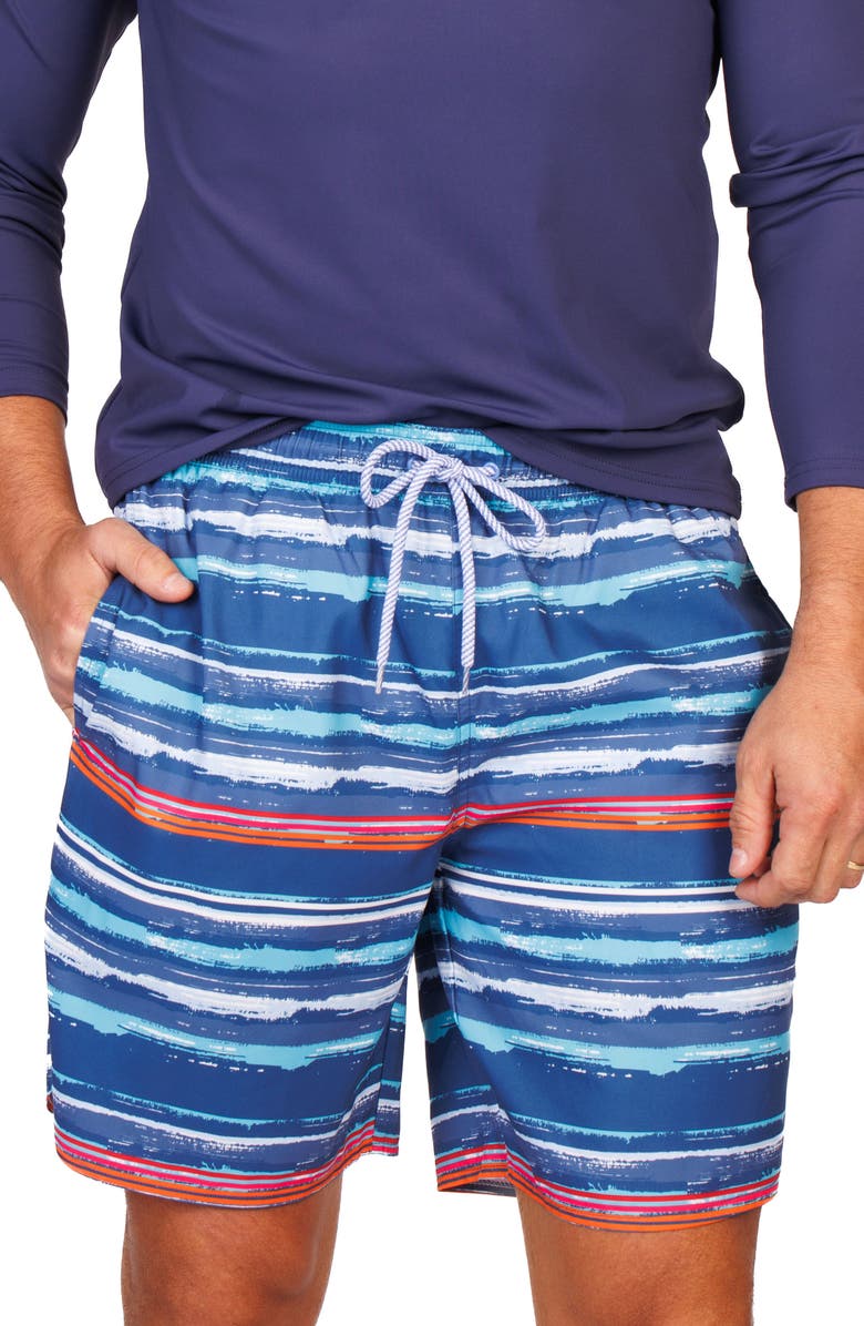 TailorByrd Abstract Stripe Swim Trunks, Alternate, color, Blue Multi