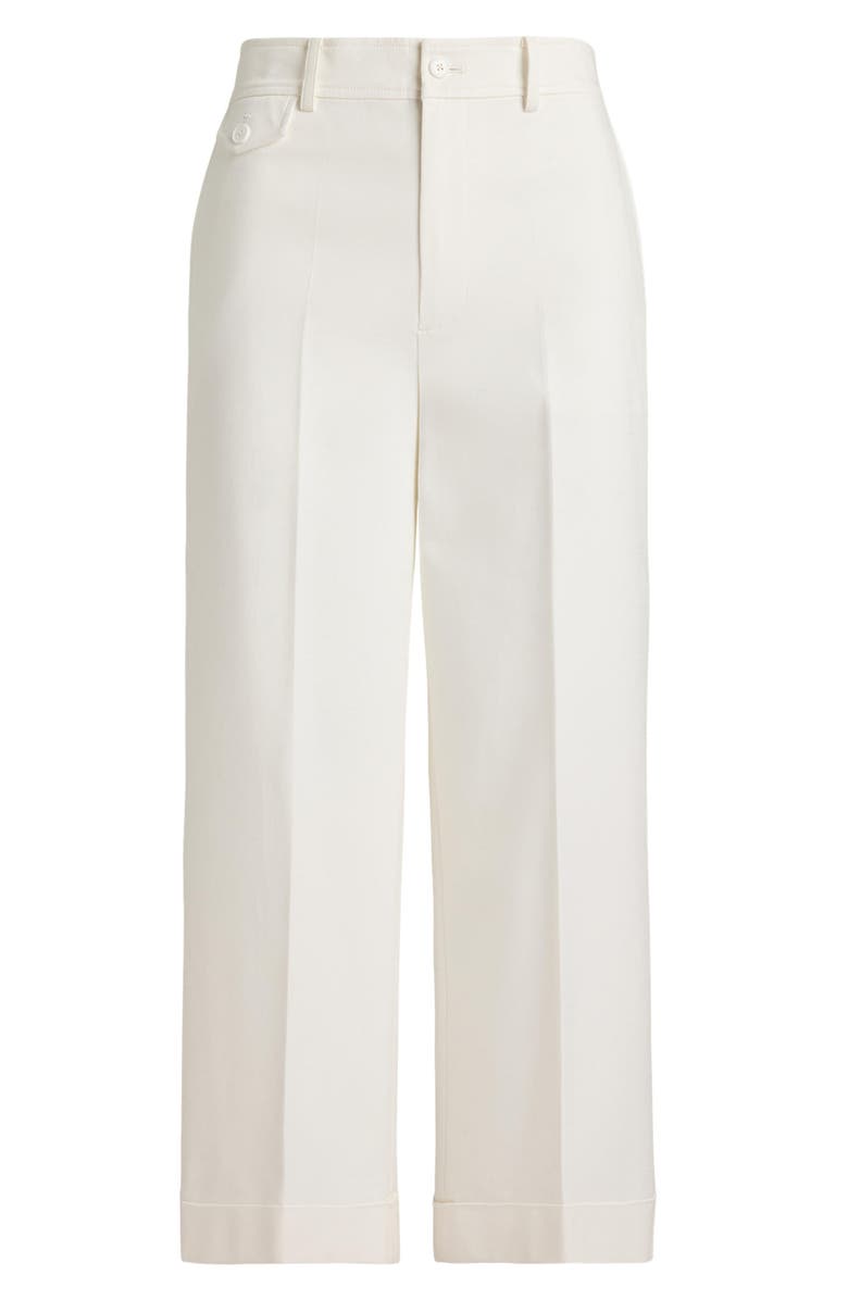 Lauren Ralph Lauren Cotton Stretch Twill Crop Wide Leg Pants, Alternate, color, White